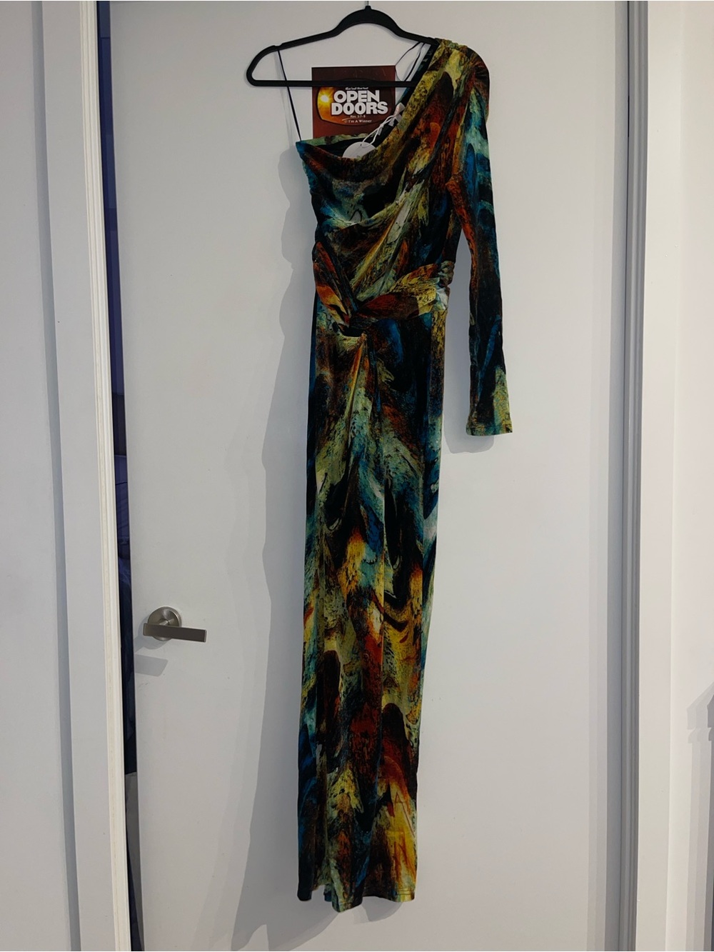 Fashion Nova One-Shoulder Multi-Color Abstract Maxi Dress